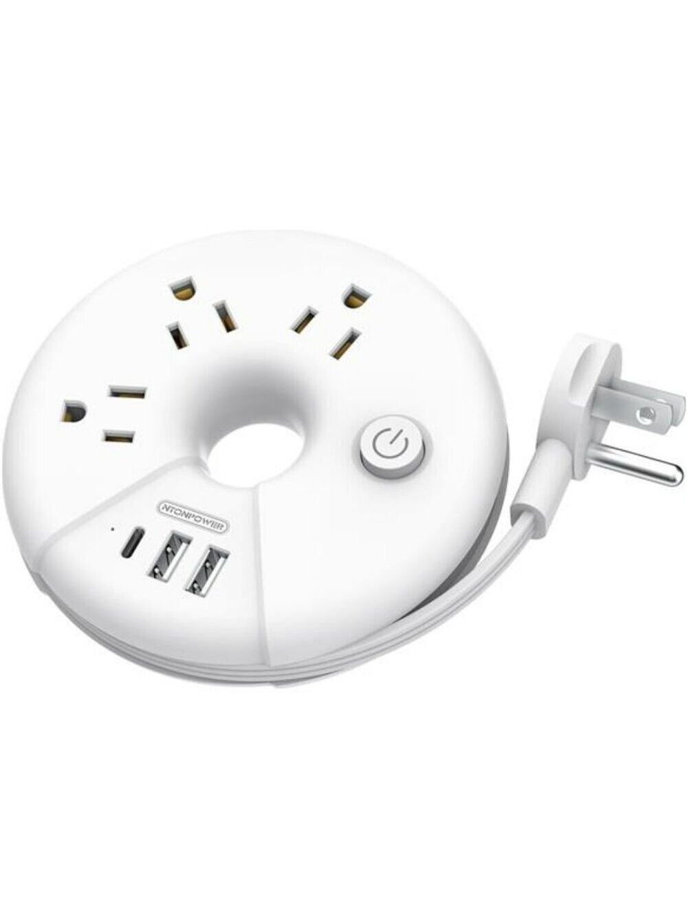 Travel Power Strip USB C 3 Outlet Cruise Approved Short Extension Cord White